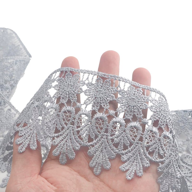 Kuasting 7.5 Yards Floral Lace Edge Trim 9CM Width Europe Chips Pattern Inelastic Embroidery Lace Trim for Sewing Making, DIY Crafts, Gift Wrapping, Wedding Decor (Grey) - Image 3