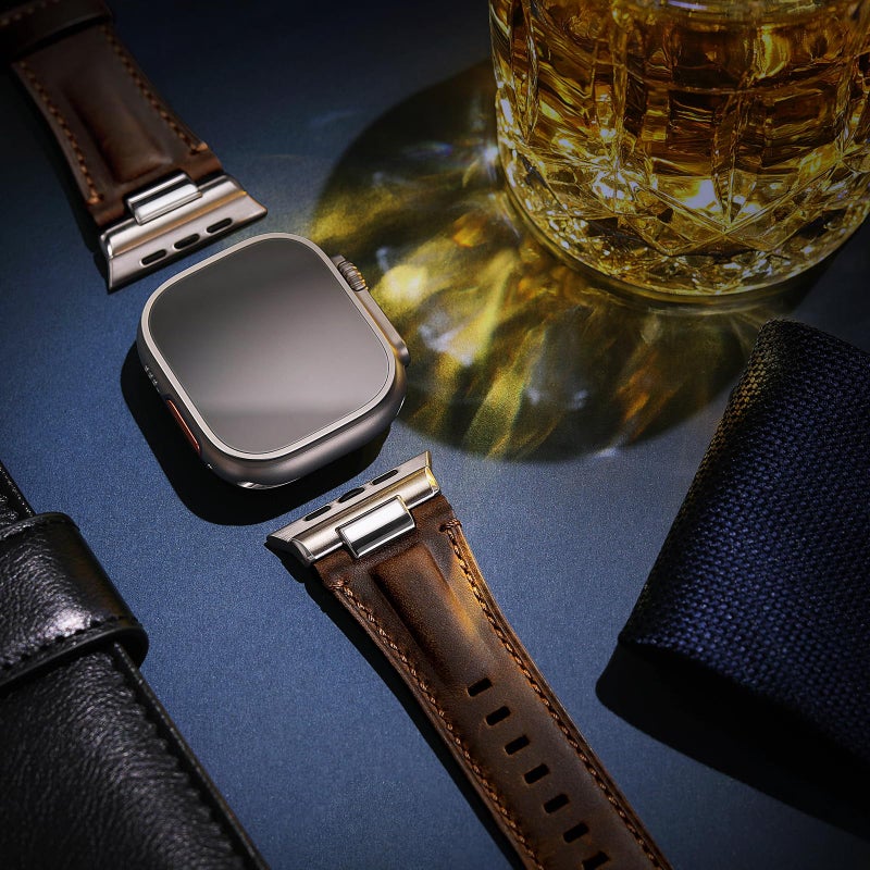 Tlselt Leather Band for Apple Watch Ultra 3/Ultra 2 Bands 49mm 46mm 45mm 44mm, Top Genuine Leather Designer Replacement Strap for iWatch Ultra 3 2 1 SE series 11 10 9 8 7 6 5 4 3 - Image 3