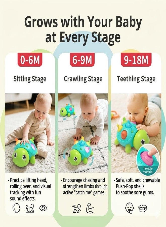 SOSUSHOE 3-in-1 Musical Crawling Turtle Baby Toy - Tummy Time Toy with Smart Obstacle Avoidance, Push-and-Pop Sensory Shell & Sleep Soothing, Baby Infant Toys for 0-12 Months - Image 4