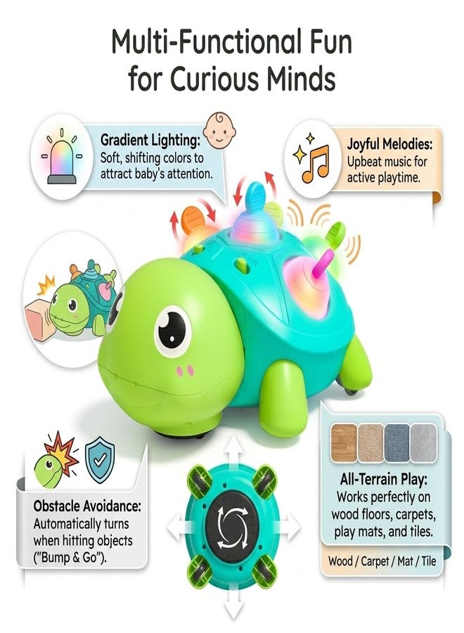 SOSUSHOE 3-in-1 Musical Crawling Turtle Baby Toy - Tummy Time Toy with Smart Obstacle Avoidance, Push-and-Pop Sensory Shell & Sleep Soothing, Baby Infant Toys for 0-12 Months - Image 3
