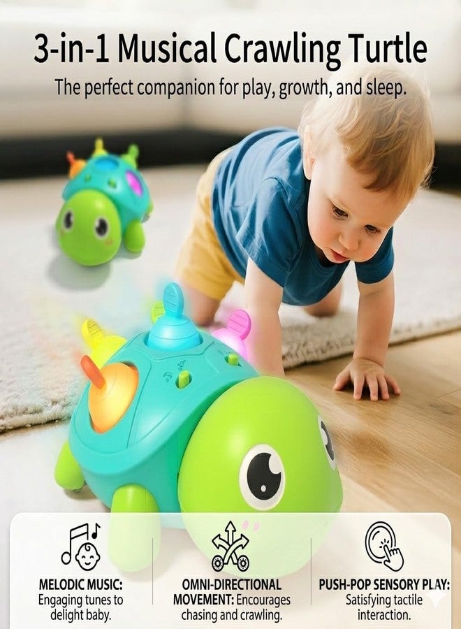 SOSUSHOE 3-in-1 Musical Crawling Turtle Baby Toy - Tummy Time Toy with Smart Obstacle Avoidance, Push-and-Pop Sensory Shell & Sleep Soothing, Baby Infant Toys for 0-12 Months - Image 2
