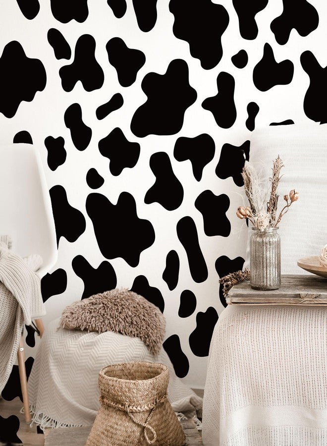 وولاين ملصقات حائط مطبوعة على شكل بقرة من الفينيل الأسود من Whaline، 3 أوراق لاصقة، ملصقات حائط قابلة للإزالة بتصميم حيواني عصري، ديكور جداري على شكل بقرة لغرف النوم وغرفة المعيشة والحضانة - Image 3