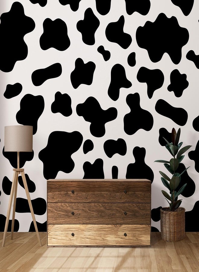 وولاين ملصقات حائط مطبوعة على شكل بقرة من الفينيل الأسود من Whaline، 3 أوراق لاصقة، ملصقات حائط قابلة للإزالة بتصميم حيواني عصري، ديكور جداري على شكل بقرة لغرف النوم وغرفة المعيشة والحضانة - Image 4