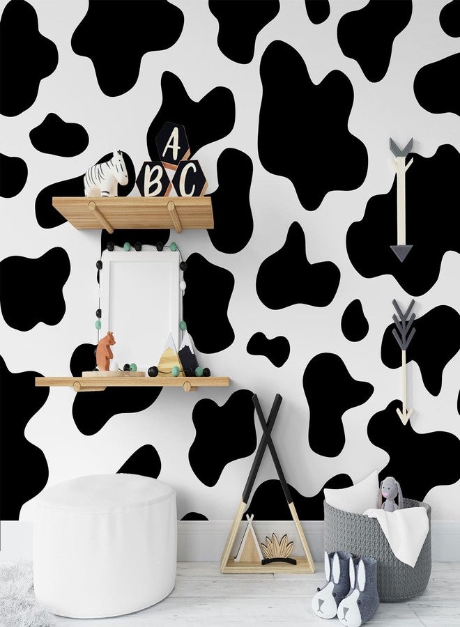 وولاين ملصقات حائط مطبوعة على شكل بقرة من الفينيل الأسود من Whaline، 3 أوراق لاصقة، ملصقات حائط قابلة للإزالة بتصميم حيواني عصري، ديكور جداري على شكل بقرة لغرف النوم وغرفة المعيشة والحضانة - Image 5