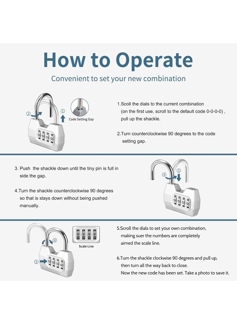 Zikra 4 Digit Combination Lock Outdoor, Heavy Duty Locker Lock, Combination Lock for Locker, Waterproof Combo Lock for Gym Locker, Hasp Storage, Shed, Fence, Gate, Silver - Image 5