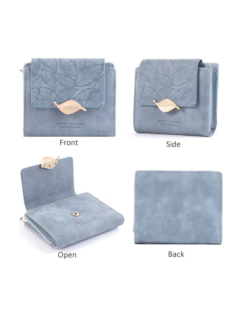 Small Womens Wallet RFID Blocking Billfold Leather Leaf Card Holde with Zipper Coin Pocket Ladies Portable Purses Girls Short Bifold Wallet Gift - Image 3