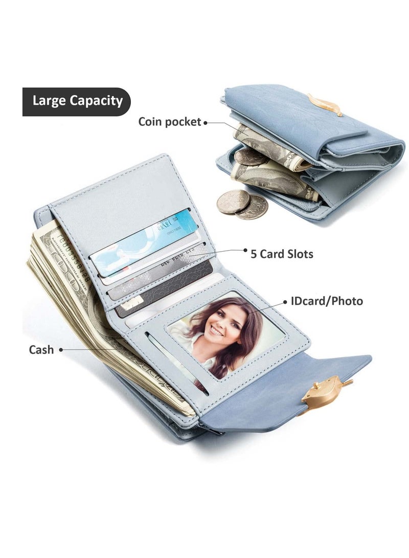 Small Womens Wallet RFID Blocking Billfold Leather Leaf Card Holde with Zipper Coin Pocket Ladies Portable Purses Girls Short Bifold Wallet Gift - Image 5