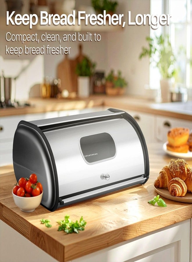 فليكسزيون صندوق خبز فليكسزيون من الفولاذ المقاوم للصدأ مع نافذة أمامية (17 بوصة) وغطاء معدني قابل للطي، حاوية تخزين كبيرة لحفظ الخبز على سطح المطبخ، مثالية للكيك المنزلي، والمعجنات، والفطائر، والبسكويت. - Image 2