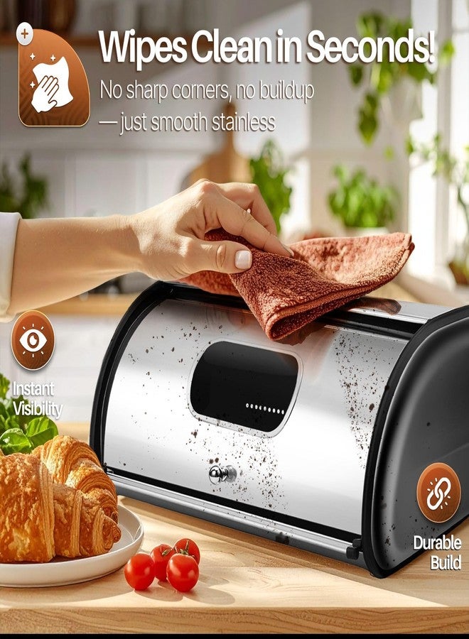 فليكسزيون صندوق خبز فليكسزيون من الفولاذ المقاوم للصدأ مع نافذة أمامية (17 بوصة) وغطاء معدني قابل للطي، حاوية تخزين كبيرة لحفظ الخبز على سطح المطبخ، مثالية للكيك المنزلي، والمعجنات، والفطائر، والبسكويت. - Image 5