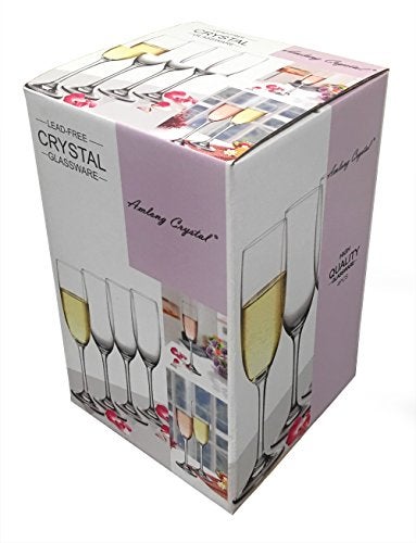 Amlong Crystal Lead-Free Champagne Flutes Glasses, Normal Stem, Set of 4 - Image 4