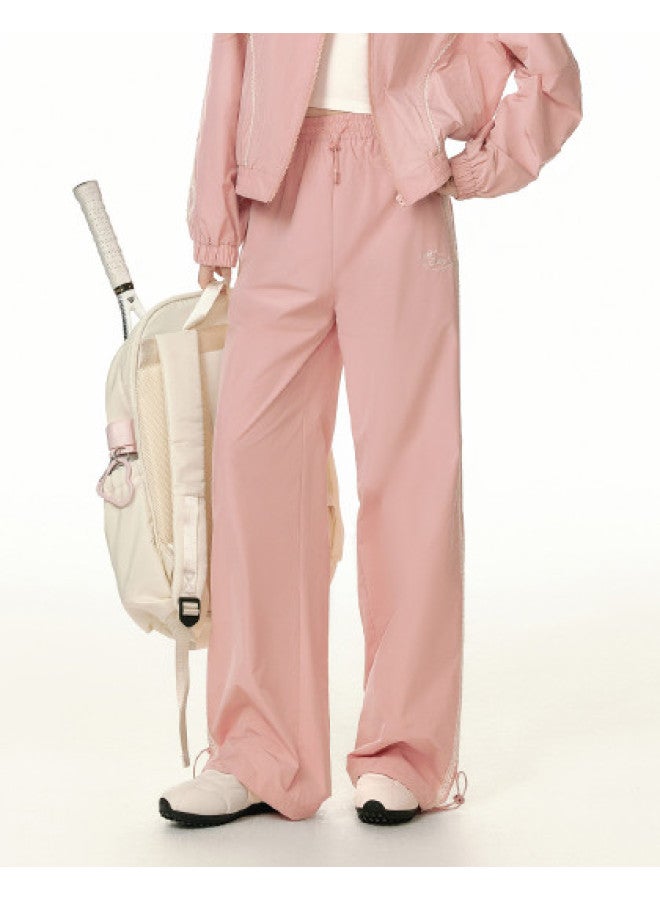 EPTISON [Single Piece Set] Autumn Sporty Style Loose Stand Collar Jacket Lace Trim Patchwork Casual Pants - Image 1