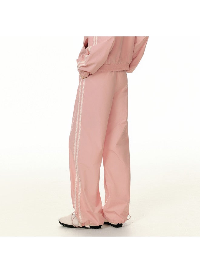 EPTISON [Single Piece Set] Autumn Sporty Style Loose Stand Collar Jacket Lace Trim Patchwork Casual Pants - Image 5