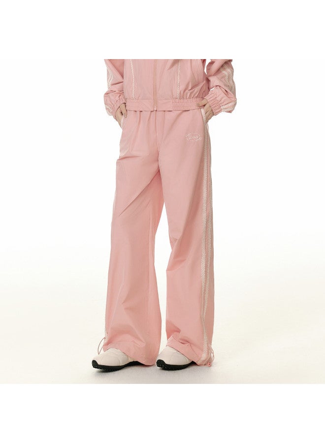 EPTISON [Single Piece Set] Autumn Sporty Style Loose Stand Collar Jacket Lace Trim Patchwork Casual Pants - Image 3