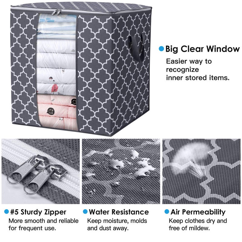 WISELIFE Storage Bags [3 Pack/100L] Large Blanket Clothes Organization and Storage Containers for Comforters,Bedding, Foldable Organizer with Reinforced Handle, Clear Window, Sturdy Zippers,Gray - Image 3