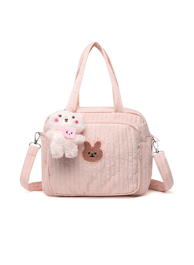Nadrab Diaper Bag Tote for Baby Girl Mommy Bag Quilted Cotton Baby Diaper Bag Travel Diaper Multifunction Maternity Bag Travel Storage Bag Diaper Tote Bag without Doll