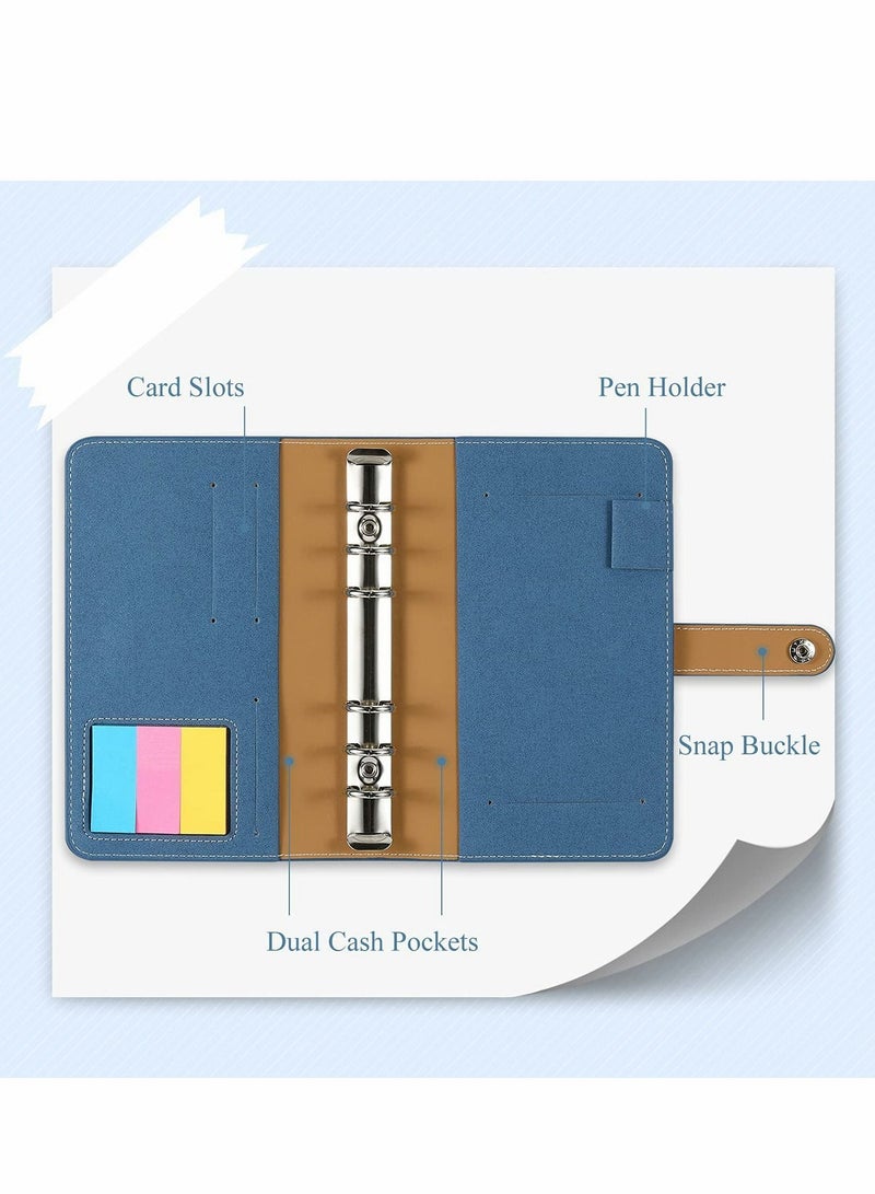 Y&D A6 Budget Binder, PU Leather Cover with 12PCS Binder Pockets Loose Leaf Bags 6 Ring Cash Zipper Pouches & Label Stickers Refillable Envelopes System (Shimmering Blue)  - Image 2