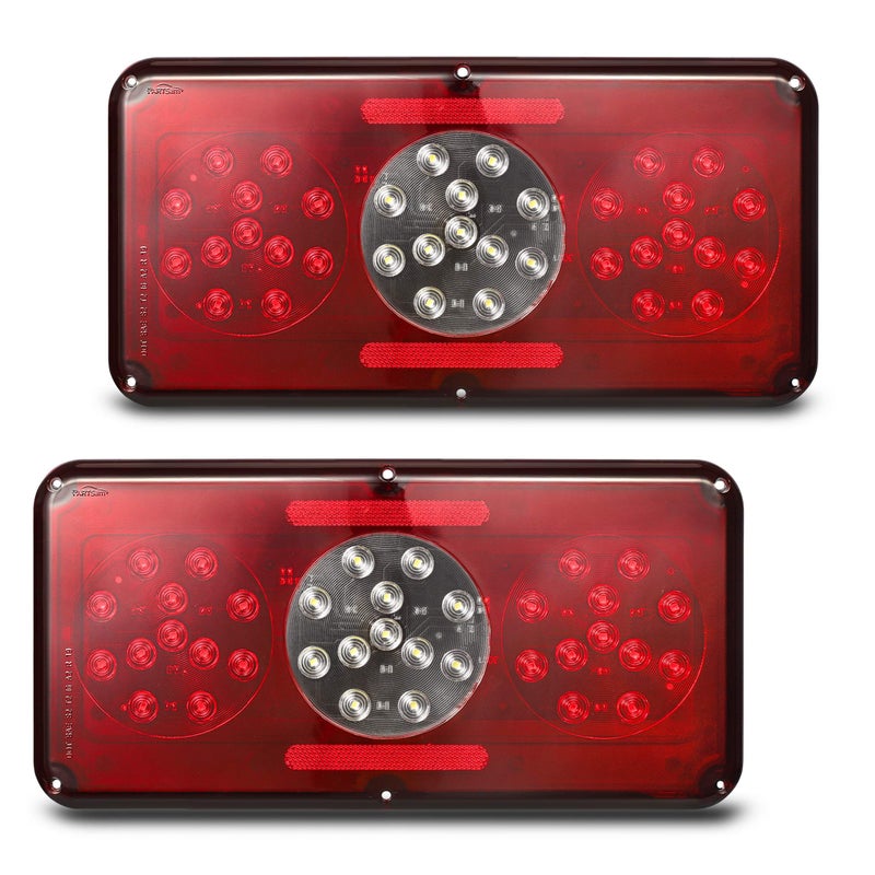 Partsam 2Pcs Rectangle LED Trailer Camper RV Triple Tail Lights Stop Turn Tail Backup Reverse Lights Taillights Vertical and Horizontal Mount Red and White