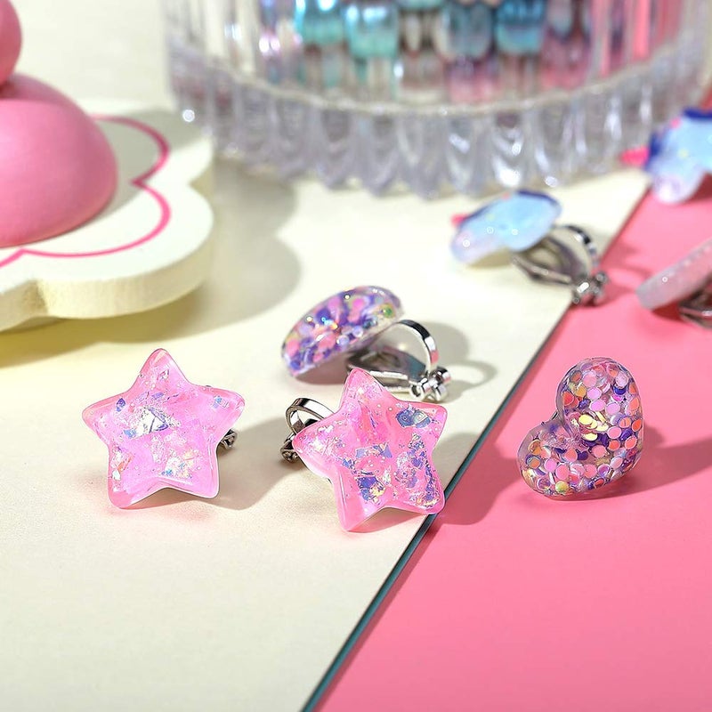 PinkSheep Unicorn Clip On Earrings for Little Girls, Bling Rainbow Earrings for Kids, 6 Pairs, Best Gift - Image 3