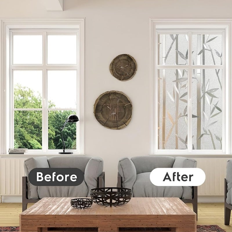 CHIPAK Premium Privacy Window Film Window Sticker Frosted Self Adhesive Glass Film Vinyl Sheets for Small WindowsGlass PartitionGlassDoorBathroomHomeOffice Bamboo Design - Image 4
