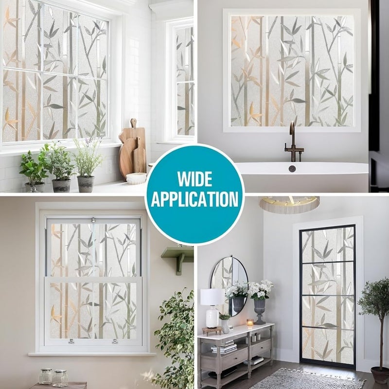 CHIPAK Premium Privacy Window Film Window Sticker Frosted Self Adhesive Glass Film Vinyl Sheets for Small WindowsGlass PartitionGlassDoorBathroomHomeOffice Bamboo Design - Image 5