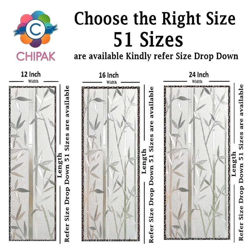 CHIPAK Premium Privacy Window Film Window Sticker Frosted Self Adhesive Glass Film Vinyl Sheets for Small WindowsGlass PartitionGlassDoorBathroomHomeOffice Bamboo Design - Image 2