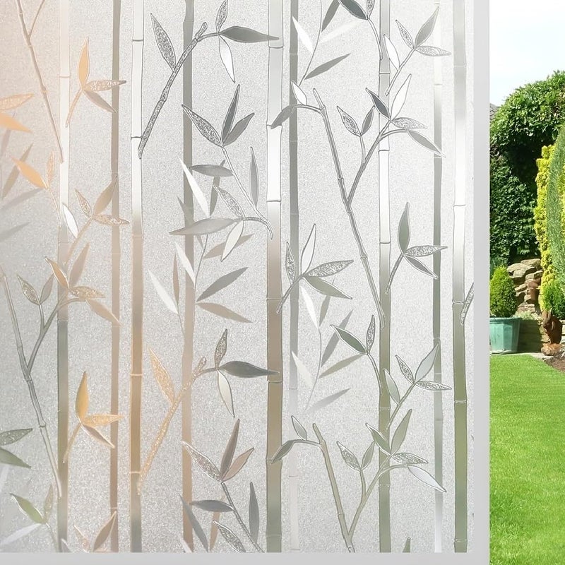 CHIPAK Premium Privacy Window Film Window Sticker Frosted Self Adhesive Glass Film Vinyl Sheets for Small WindowsGlass PartitionGlassDoorBathroomHomeOffice Bamboo Design - Image 1