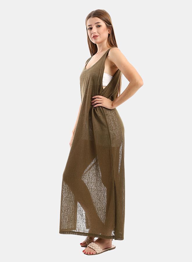 kady Jamila Women Round Collar Cover UP With Side SlitsWomen ,olive-XXL - Image 2