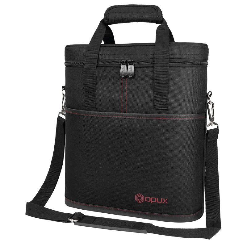 opux 3 Bottle Wine Carrier Tote, Insulated Leakproof Wine Cooler Bag, Wine Travel Bag Tote for Picnic BYOB Beach, Portable Wine Bottle Carrying Case, Gift for Wine Lover Women Men Christmas, Black - Image 1