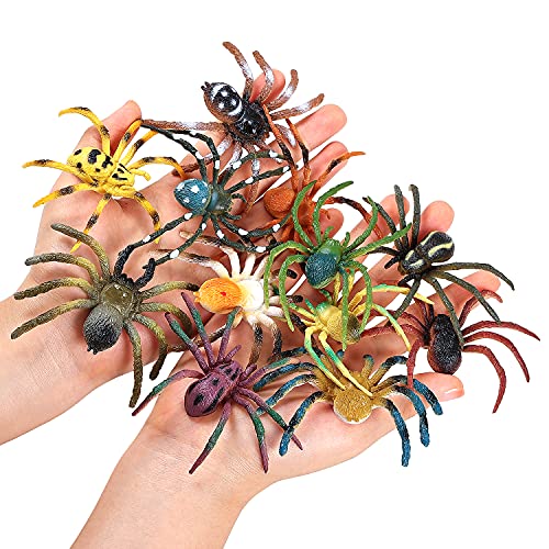 JOKFEICE Spider Toys 12 pcs Realistic Spider Figures Colorful Tarantula Figurines for Halloween Decor Early Educational Toy Birthday Party Cake Topper for Kids - Image 1