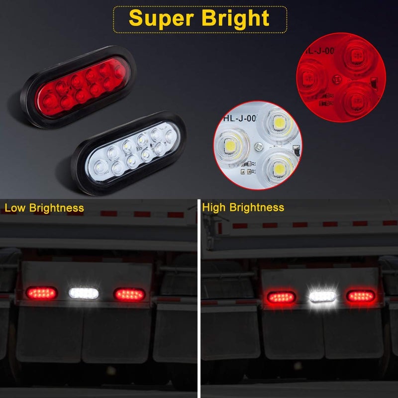 LIMICAR 6" Oval LED Trailer Tail Lights Kit - 10 LED Lights (4 Red + 2 White) - Image 3