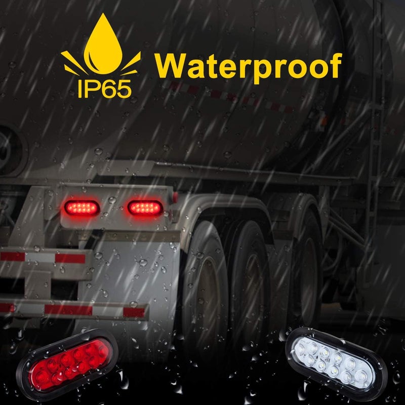 LIMICAR 6" Oval LED Trailer Tail Lights Kit - 10 LED Lights (4 Red + 2 White) - Image 2