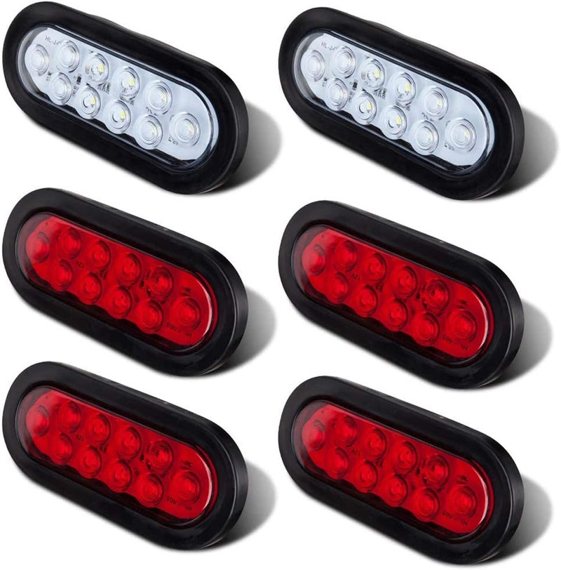 LIMICAR 6" Oval LED Trailer Tail Lights Kit - 10 LED Lights (4 Red + 2 White) - Image 1