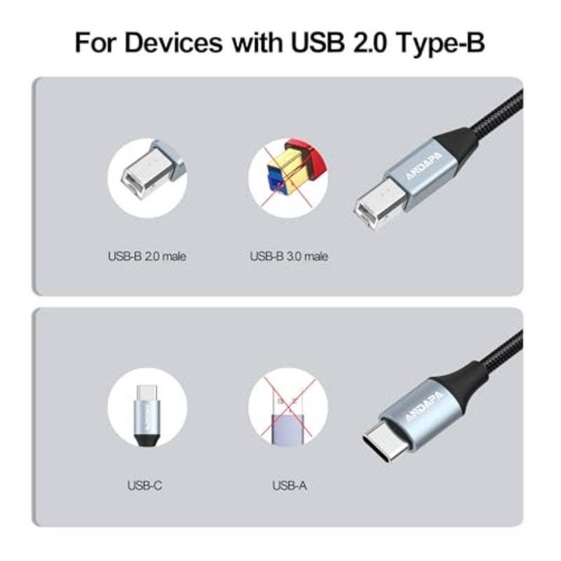 كابل طابعة USB B إلى USB C بطول 1.5 متر، لجهاز MacBook Pro، Air، كابل MIDI لبيانو Yamaha Casio الرقمي، لوحة مفاتيح MIDI، وحدة تحكم DJ، DAC إلى iPad - Image 2