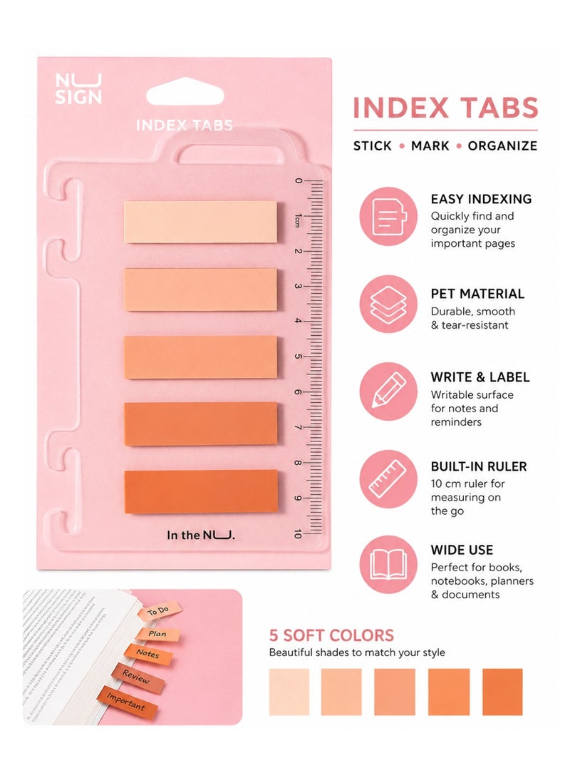 NUSIGN 100-Piece Plastic Index Tabs With Ruler Pink Shades - Image 1