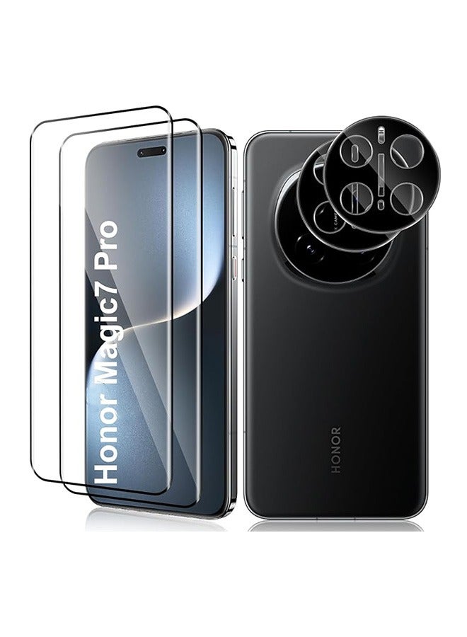 2 Pcs Honor Magic 7 Pro 5G Screen Protector, With 2 Pcs Camera Protective Film, 9H Tempered Glass Screen Protector for Honor Magic 7 Pro 5G, Full Coverage Bubble-Free Tempered Film, Anti-Scratch Film - Image 1