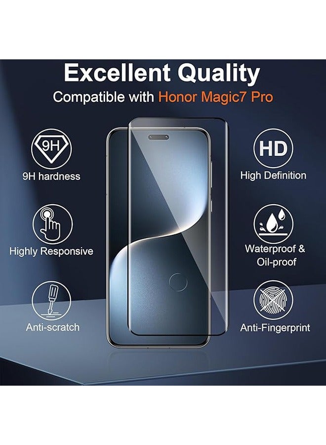 2 Pcs Honor Magic 7 Pro 5G Screen Protector, With 2 Pcs Camera Protective Film, 9H Tempered Glass Screen Protector for Honor Magic 7 Pro 5G, Full Coverage Bubble-Free Tempered Film, Anti-Scratch Film - Image 2