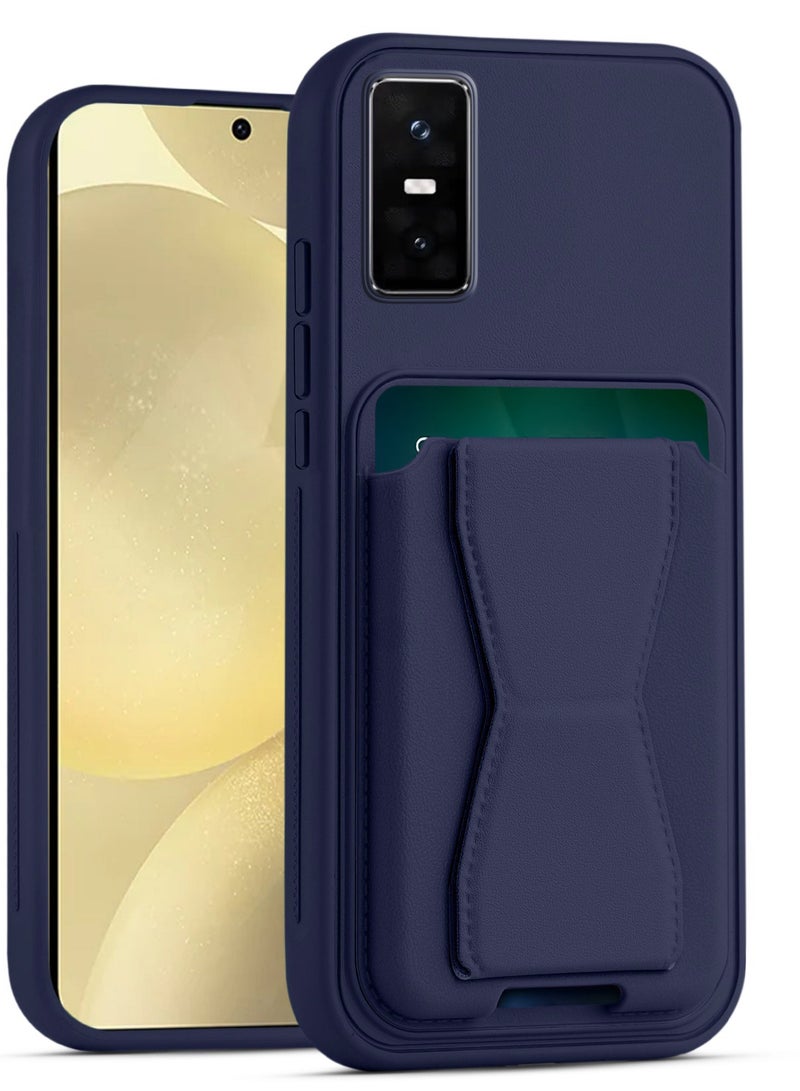 غطاء خلفي من الجلد مع محفظة بطاقات، جراب قابل للطي ومقاوم للصدمات متوافق مع هاتف Infinix GT30 Pro (أزرق)
