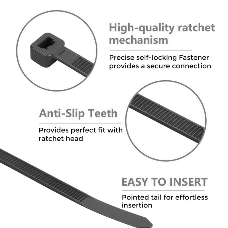 NUOVI Black Zip Ties 100mm X 2.5mm | Heat Resistant Cable with Self-Locking Mechanism | Self-Lock, Antislip Cable Organizer | for Indoor & Outdoor Use (Set of 100) - Image 3