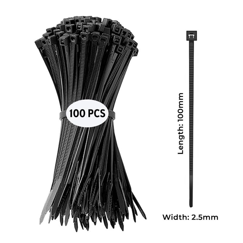 NUOVI Black Zip Ties 100mm X 2.5mm | Heat Resistant Cable with Self-Locking Mechanism | Self-Lock, Antislip Cable Organizer | for Indoor & Outdoor Use (Set of 100) - Image 2