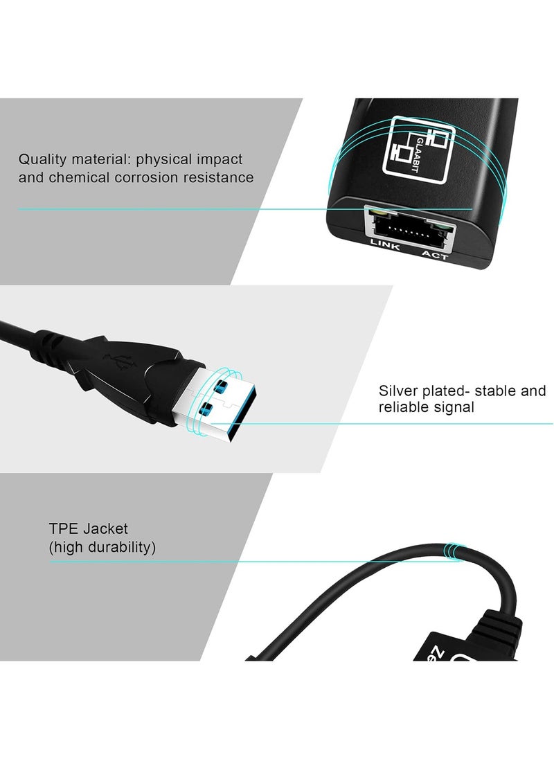 USB 3.0 to Gigabit Ethernet Adapter - Wired RJ45 100/1000M LAN Network Adapter Compatible with MacBook, Chromebook, Windows 10, Linux, Mac OS, Chrome OS, Nintendo Switch (Black)