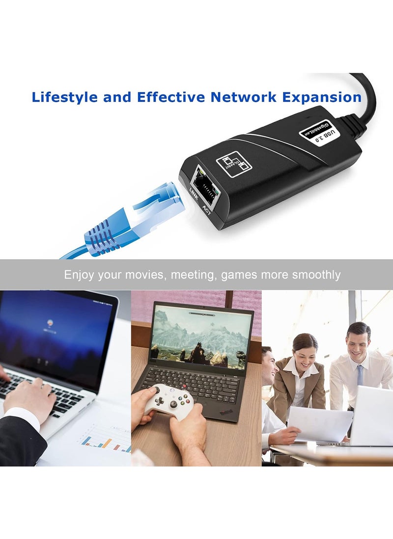 USB 3.0 to Gigabit Ethernet Adapter - Wired RJ45 100/1000M LAN Network Adapter Compatible with MacBook, Chromebook, Windows 10, Linux, Mac OS, Chrome OS, Nintendo Switch (Black)