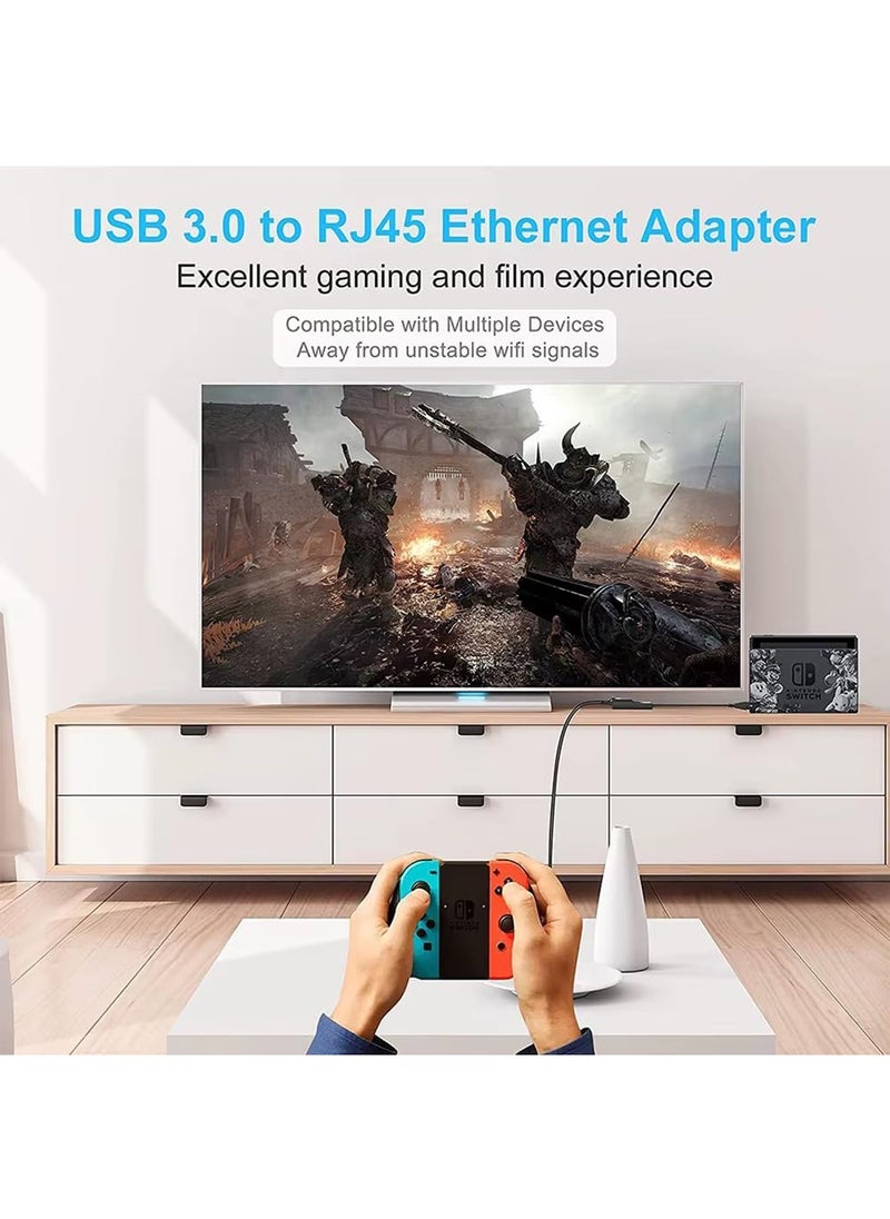 USB 3.0 to Gigabit Ethernet Adapter - Wired RJ45 100/1000M LAN Network Adapter Compatible with MacBook, Chromebook, Windows 10, Linux, Mac OS, Chrome OS, Nintendo Switch (Black)
