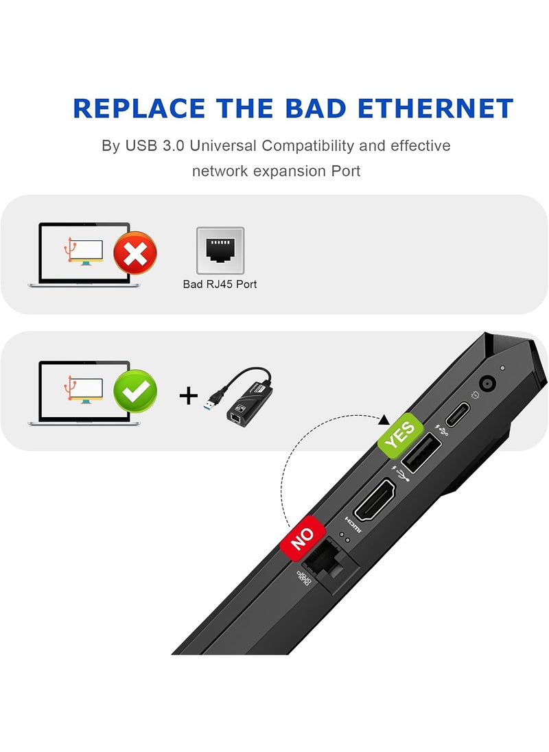 USB 3.0 to Gigabit Ethernet Adapter - Wired RJ45 100/1000M LAN Network Adapter Compatible with MacBook, Chromebook, Windows 10, Linux, Mac OS, Chrome OS, Nintendo Switch (Black)