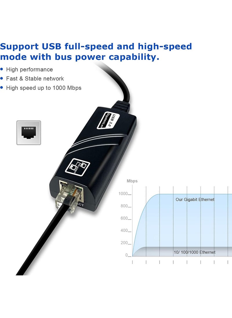 USB 3.0 to Gigabit Ethernet Adapter - Wired RJ45 100/1000M LAN Network Adapter Compatible with MacBook, Chromebook, Windows 10, Linux, Mac OS, Chrome OS, Nintendo Switch (Black)
