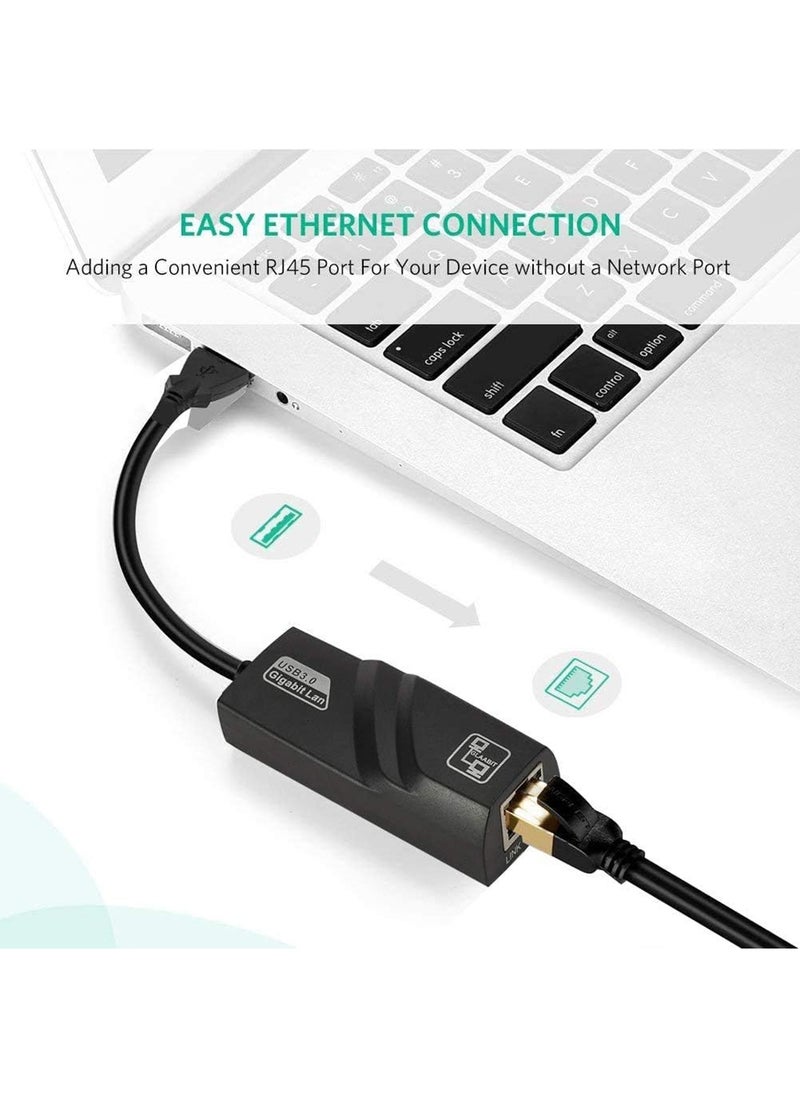 USB 3.0 to Gigabit Ethernet Adapter - Wired RJ45 100/1000M LAN Network Adapter Compatible with MacBook, Chromebook, Windows 10, Linux, Mac OS, Chrome OS, Nintendo Switch (Black)