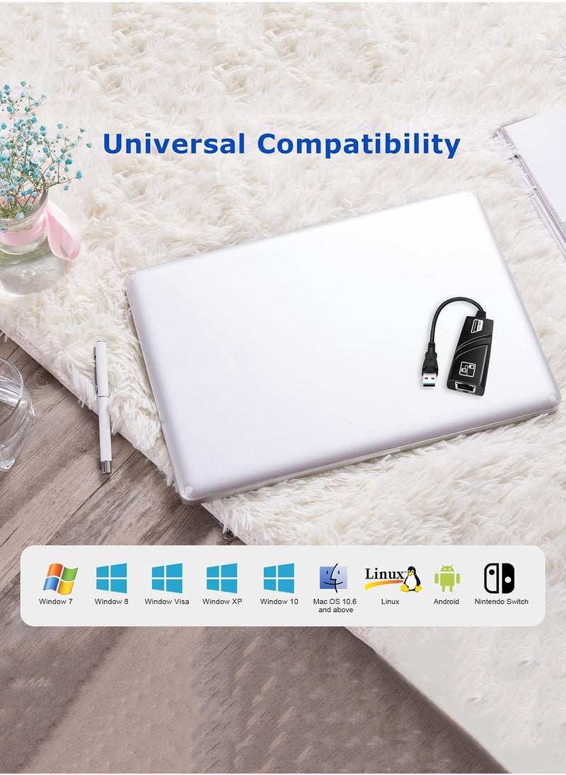 USB 3.0 to Gigabit Ethernet Adapter - Wired RJ45 100/1000M LAN Network Adapter Compatible with MacBook, Chromebook, Windows 10, Linux, Mac OS, Chrome OS, Nintendo Switch (Black)