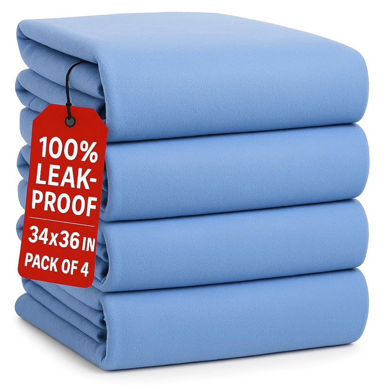 Epicessentials Make Your Home Epic Epicessentials Incontinence Bed Pads Washable Waterproof  34 x 36 Reusable Underpads Chucks Holds Up to 6 Cups  500 GSM Heavy Absorbency Pee Pads for Adults Dogs and Kids  Pack of 4  GreenBlue
