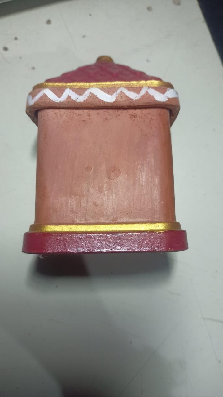 MALL Sky MALL Handmade Handpainted Terracotta hut lamp Red  - Image 2