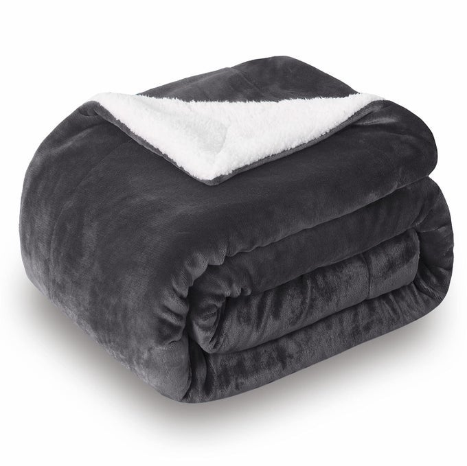 SHERPA FLEECE THROW BLANKET REVERSIBLE SUPER SOFT LUXURIOUS PLUSH BLANKET THROW SIZE DARK GREY 50X60