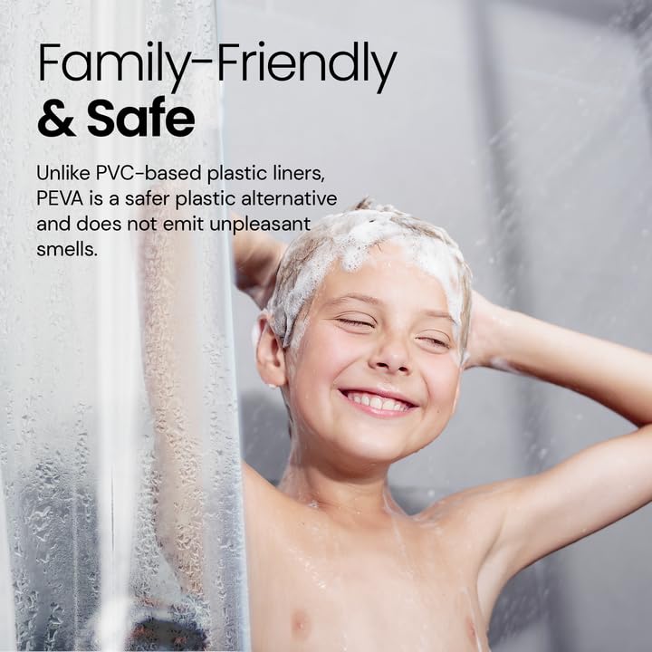LiBa Waterproof Plastic Shower Curtain - Bathroom Shower Curtain Premium PEVA Non-Toxic with Rust Proof Grommets White 8G Heavy Duty Bathroom Accessories 72x72 - White - Image 4